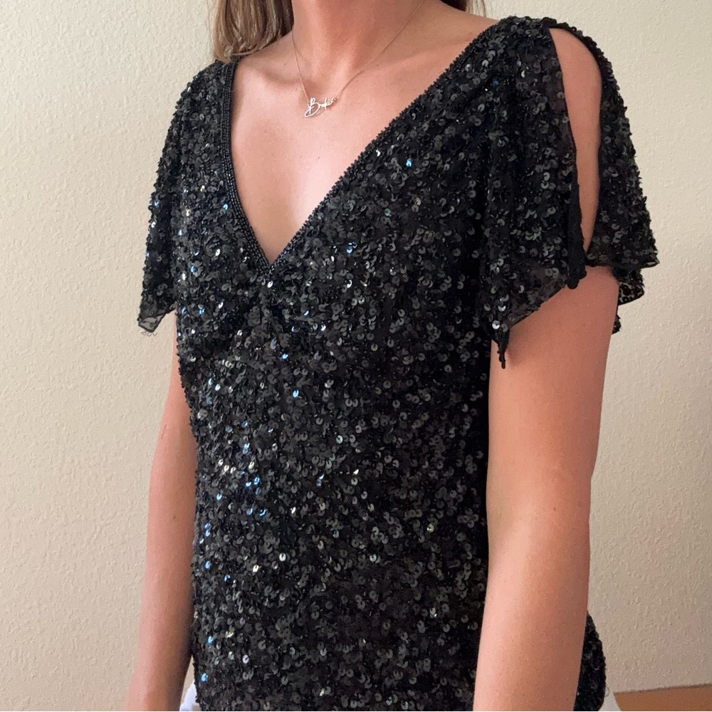 vintage black Sequin 100% silk Blouse size small: one of a kind - Picture 2 of 6
